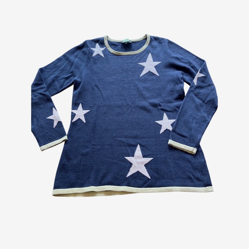 Marble Scotland Cotton Pullover Crewneck sweater with‎ stars  blue & green med